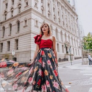 Extravagant red over the shoulder top